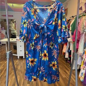 SHEIN Blue and Yellow Mini Dress